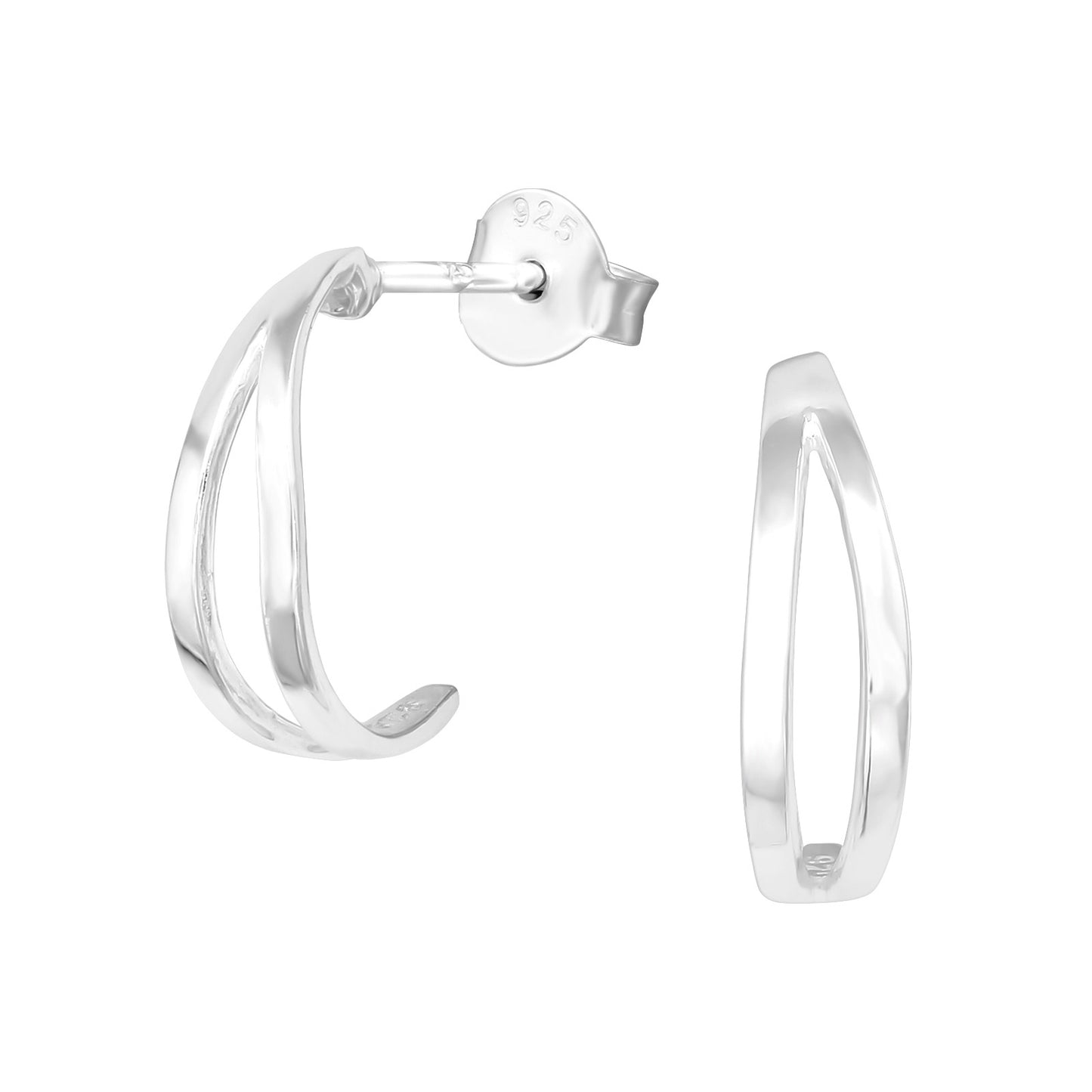 Double Split Hoop Stud Earrings - Pair - 925 Sterling Silver