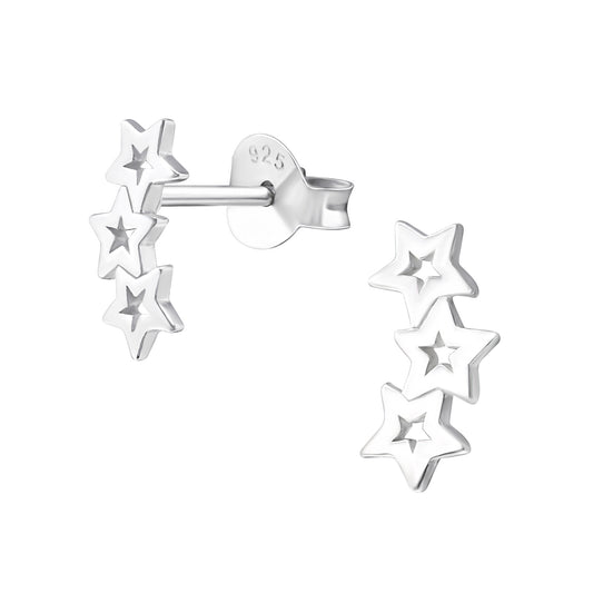 Triple Star Stud Earrings - Pair - 925 Sterling Silver