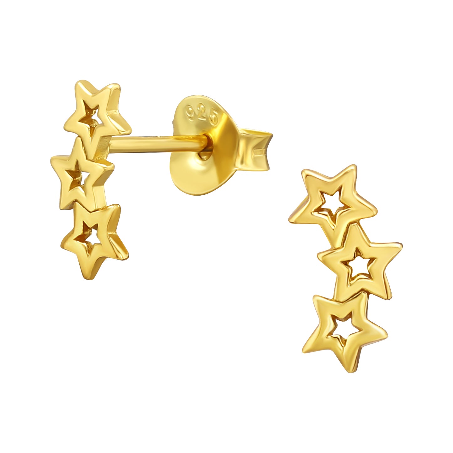 Triple Star Stud Earrings - Pair - 925 Sterling Silver