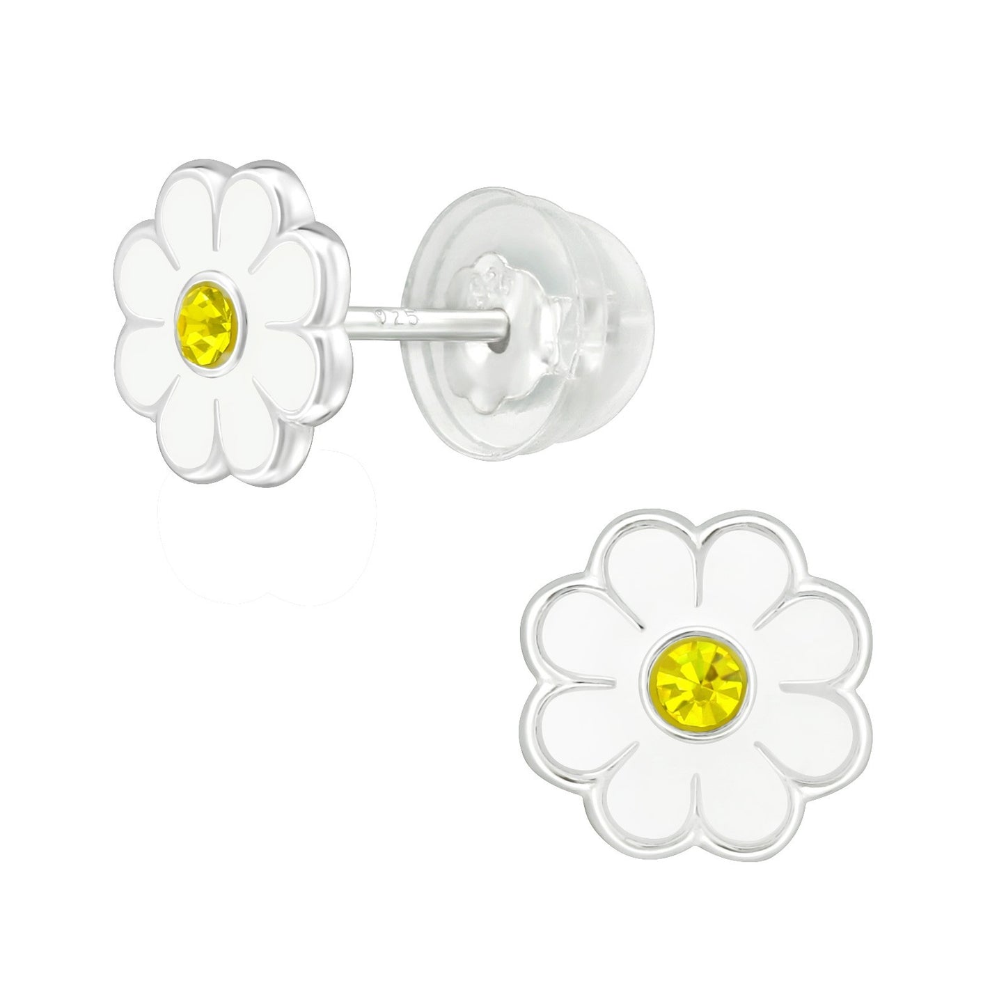 White Daisy Stud Earrings - Pair - 925 Sterling Silver