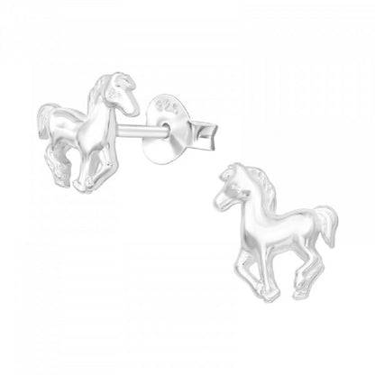 Horse Stud Earrings - Pair - 925 Sterling Silver