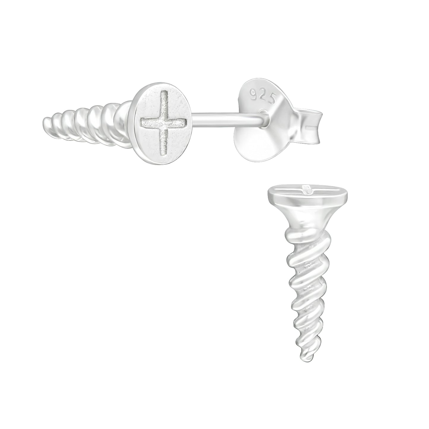 Screw Stud Earrings - Pair - 925 Sterling Silver