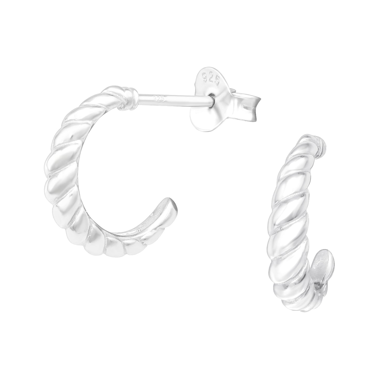 Braided Half Hoop Earrings - Pair - 925 Sterling Silver