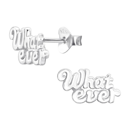 Whatever Word Stud Earrings - Pair - 925 Sterling Silver