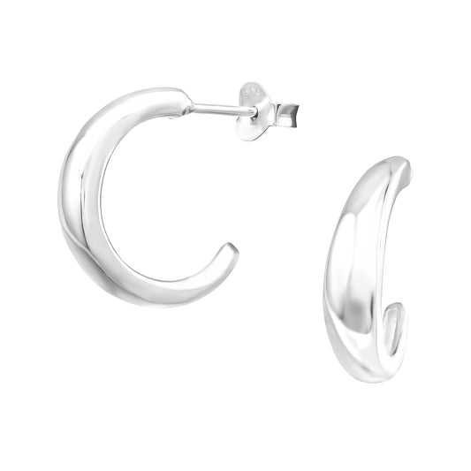 Polished 4mm Thick Domed Half Hoop Stud Earrings - Pair - 925 Sterling Silver