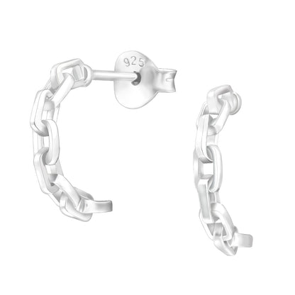 Chain Half Hoop Earrings - Pair - 925 Sterling Silver