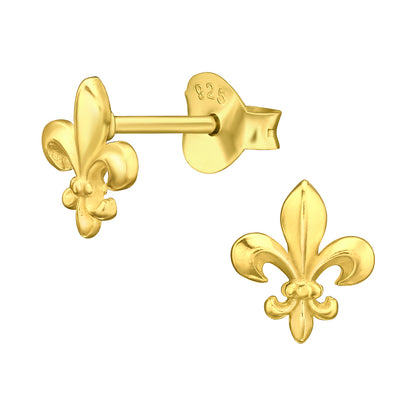 Fleur De Lis Stud Earrings - Pair - 925 Sterling Silver