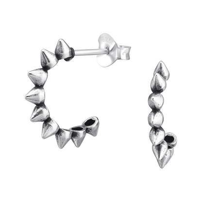 Spike Lined Half Hoop Earrings - Pair - 925 Sterling Silver