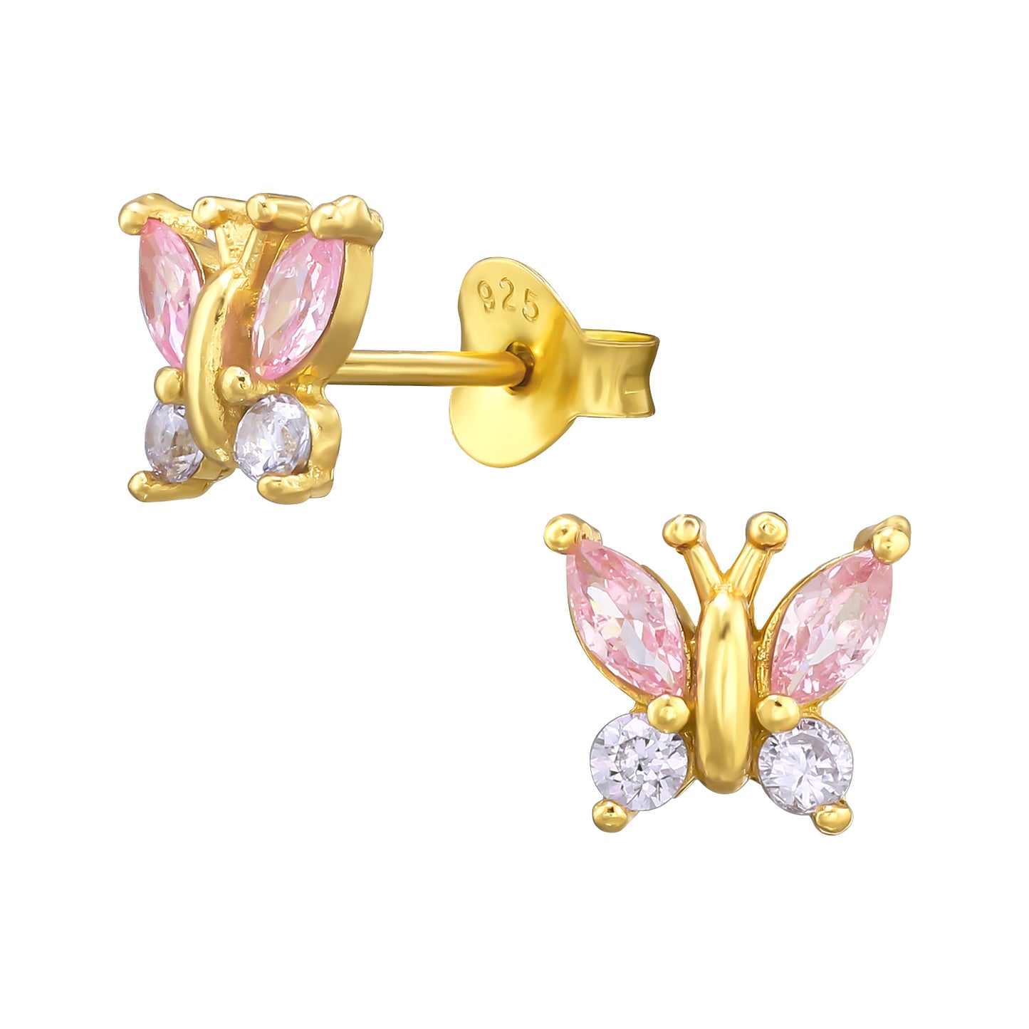 CZ Crystal Butterfly Stud Earrings - Pair - 925 Sterling Silver