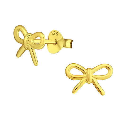 Bow Stud Earrings - Pair - Gold Plated 925 Sterling Silver
