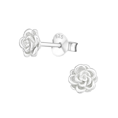 Rose Stud Earrings - Pair - 925 Sterling Silver