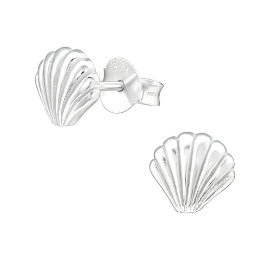 Seashell Stud Earrings - Pair - 925 Sterling Silver