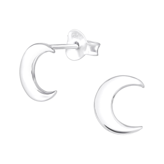 Crescent Moon Stud Earrings - Pair - 925 Sterling Silver