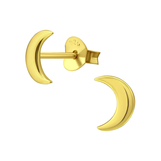 Crescent Moon Stud Earrings - Pair - Gold Plated 925 Sterling Silver