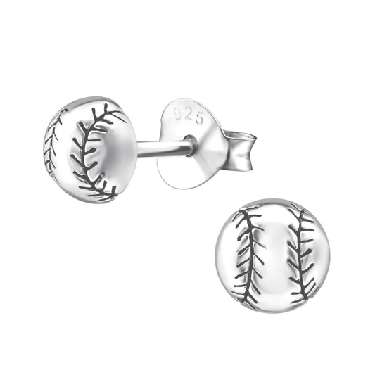 Baseball Stud Earrings - Pair - 925 Sterling Silver