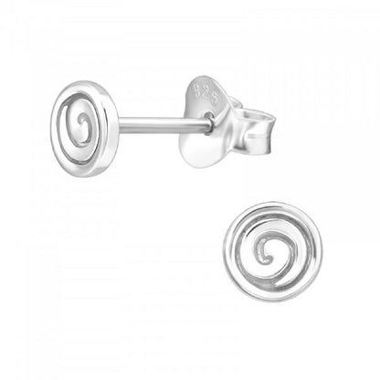 Round Spiral Stud Earrings - Pair - 925 Sterling Silver