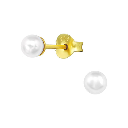 4mm Synthetic Pearl Stud Earrings - Pair - Gold Plated 925 Sterling Silver