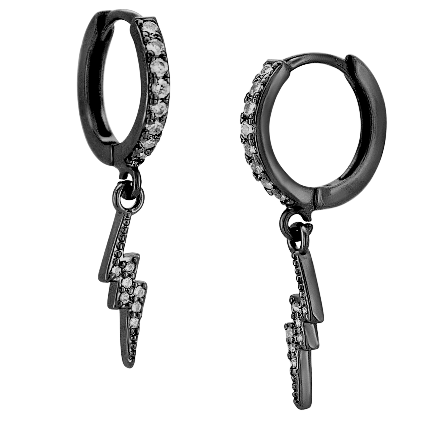 Zircon Lined Dangling Lightning Bolt Huggie Hoop Earrings - Pair