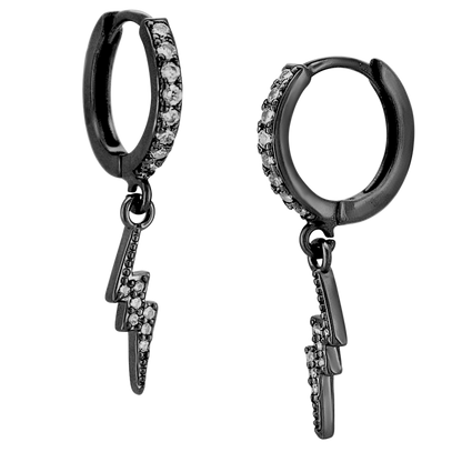 Zircon Lined Dangling Lightning Bolt Huggie Hoop Earrings - Pair