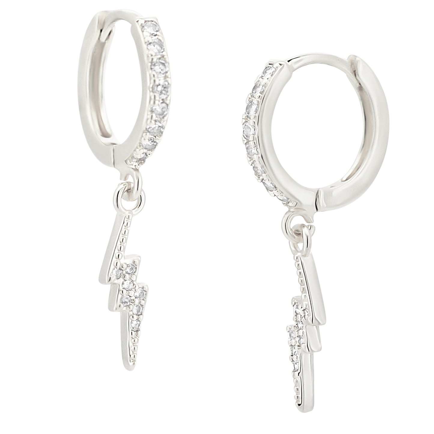 Zircon Lined Dangling Lightning Bolt Huggie Hoop Earrings - Pair