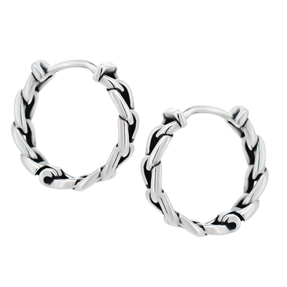 Chain Link Huggie Hoop Earrings - Pair - Stainless Steel