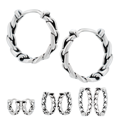 Chain Link Huggie Hoop Earrings - Pair - Stainless Steel