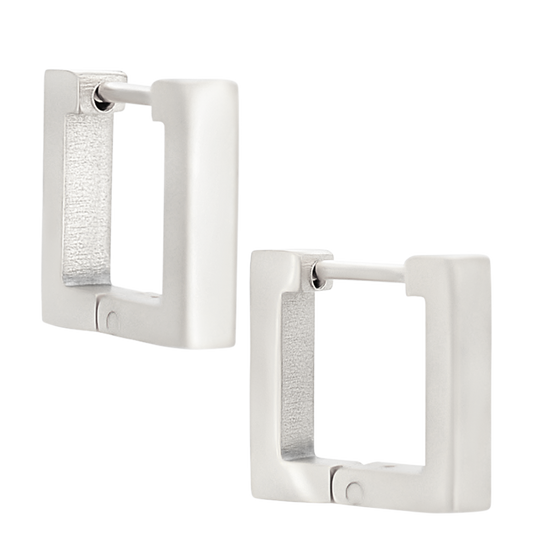 Square Shaped Huggie Hoop Earrings - Pair - 316L Stainless Steel