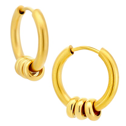 Triple Ring Huggie Hoop Earrings - Pair - 316L Stainless Steel