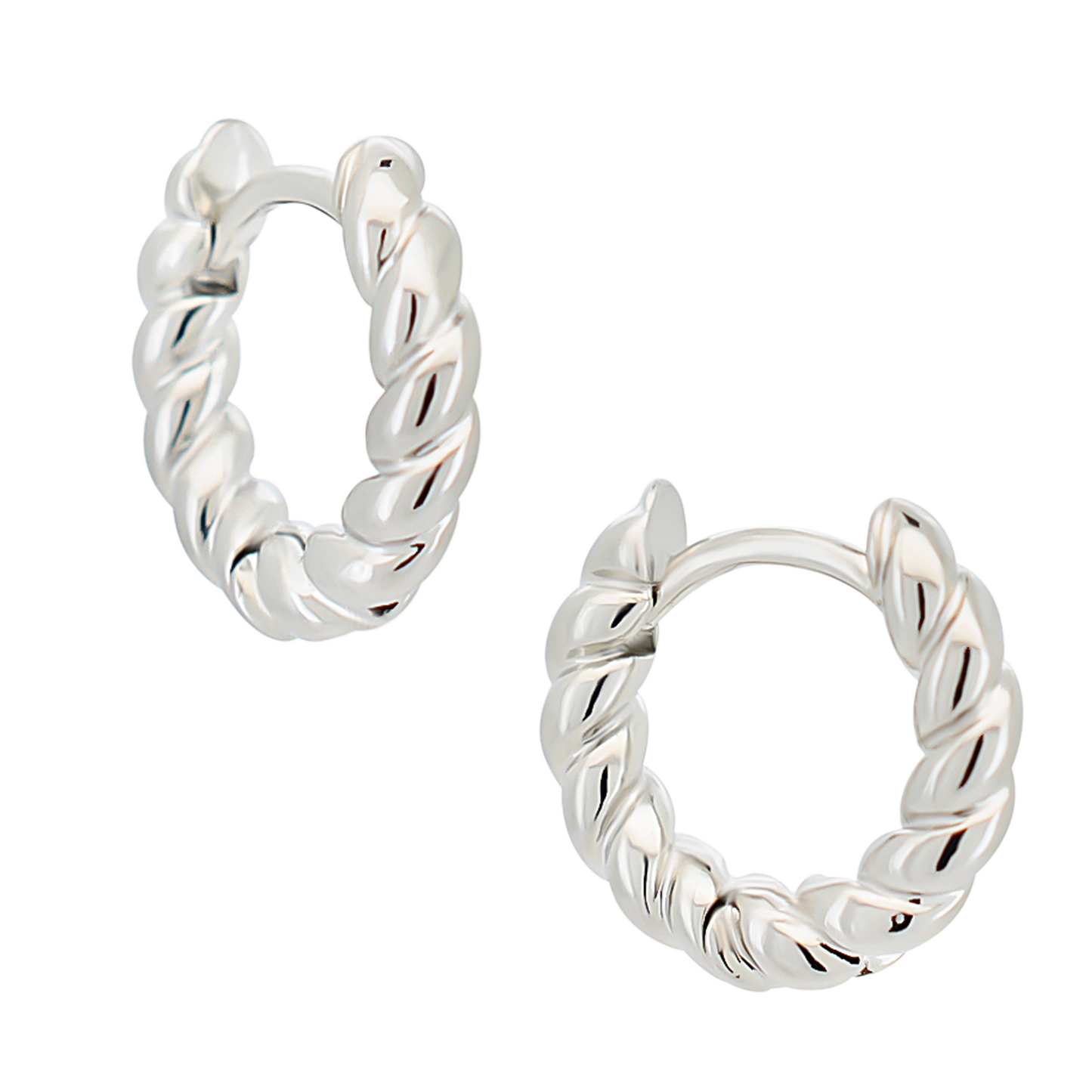 Twisted Rope Huggie Hoop Earrings - Pair - 316L Stainless Steel