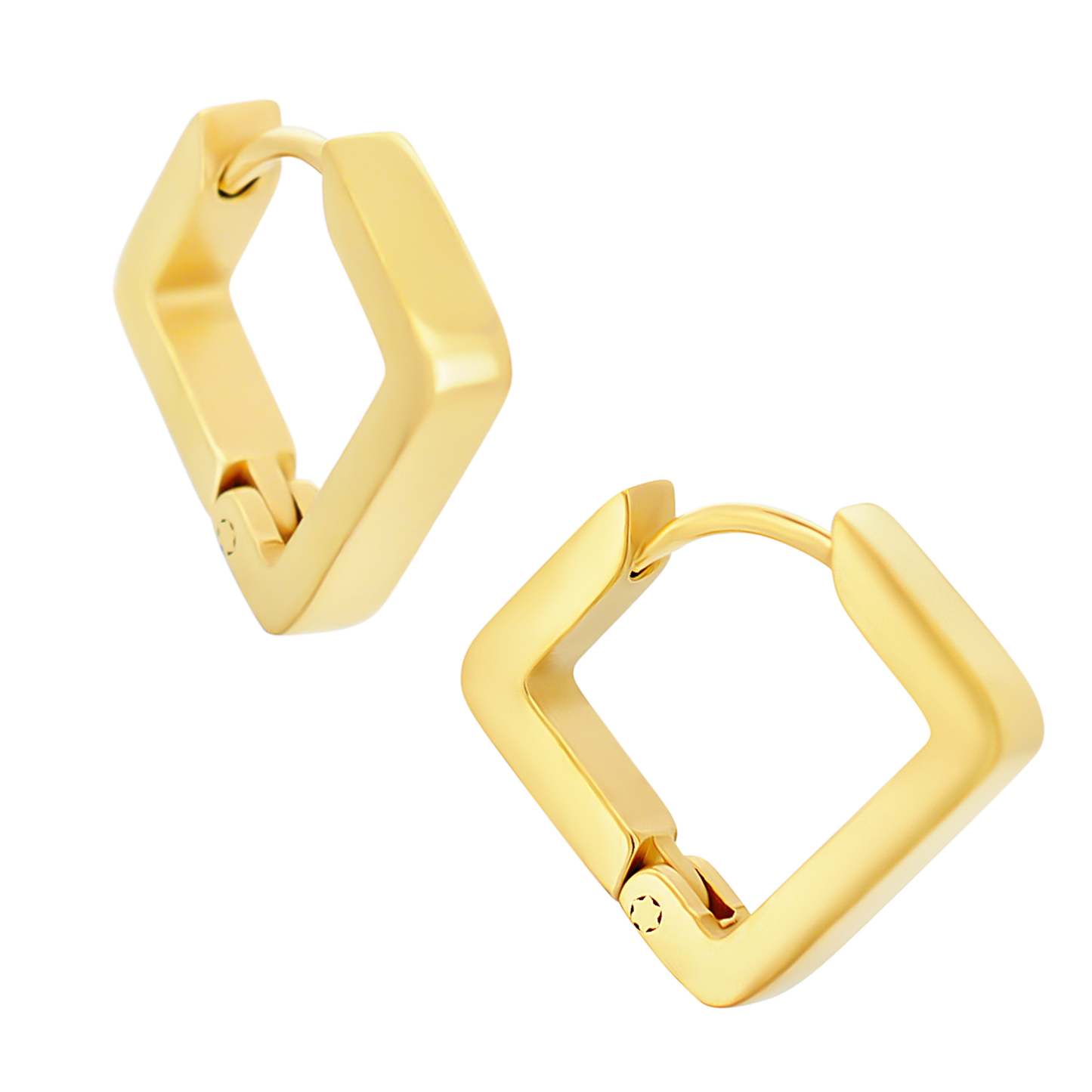 Inverted Square Shaped Huggie Hoop Earrings - Pair - 316L Stainless Steel