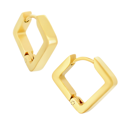 Inverted Square Shaped Huggie Hoop Earrings - Pair - 316L Stainless Steel