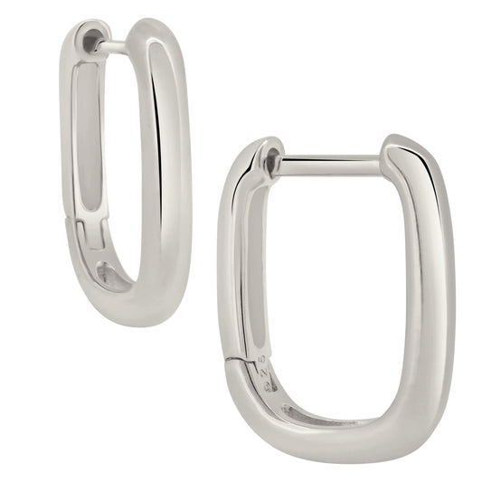 Rectangular Shaped Huggie Hoop Earrings - Pair - 925 Sterling Silver
