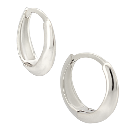 Domed Edge Tapered Huggie Hoop Earrings - Pair - 925 Sterling Silver