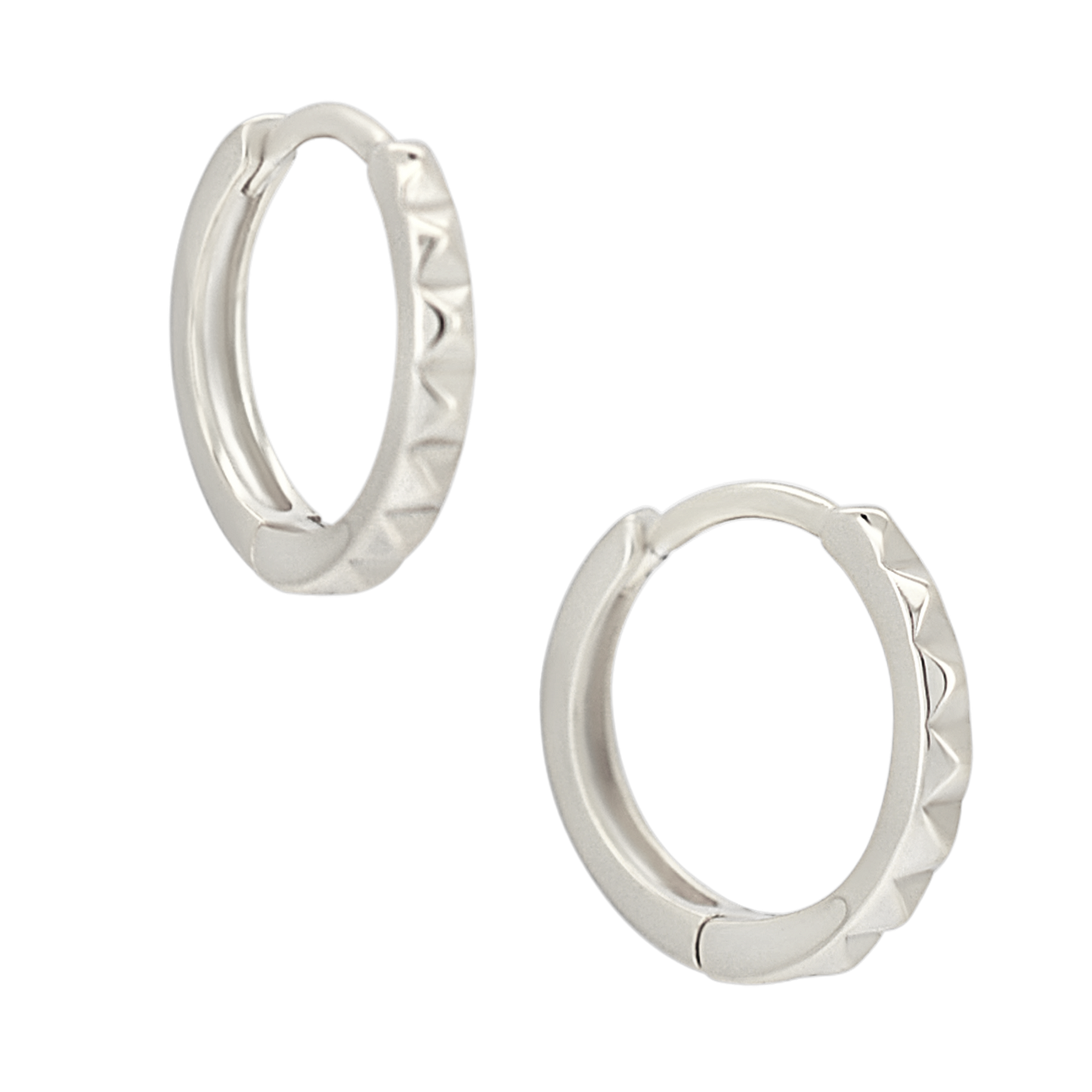 Pyramid Edge Huggie Hoop Earrings - Pair - 925 Sterling Silver