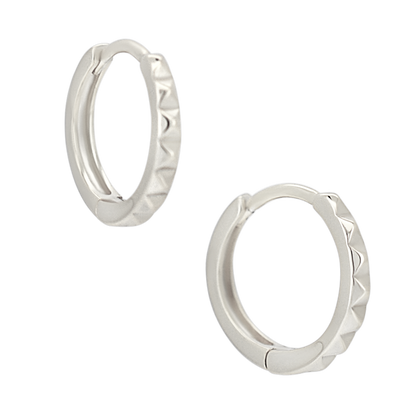 Pyramid Edge Huggie Hoop Earrings - Pair - 925 Sterling Silver