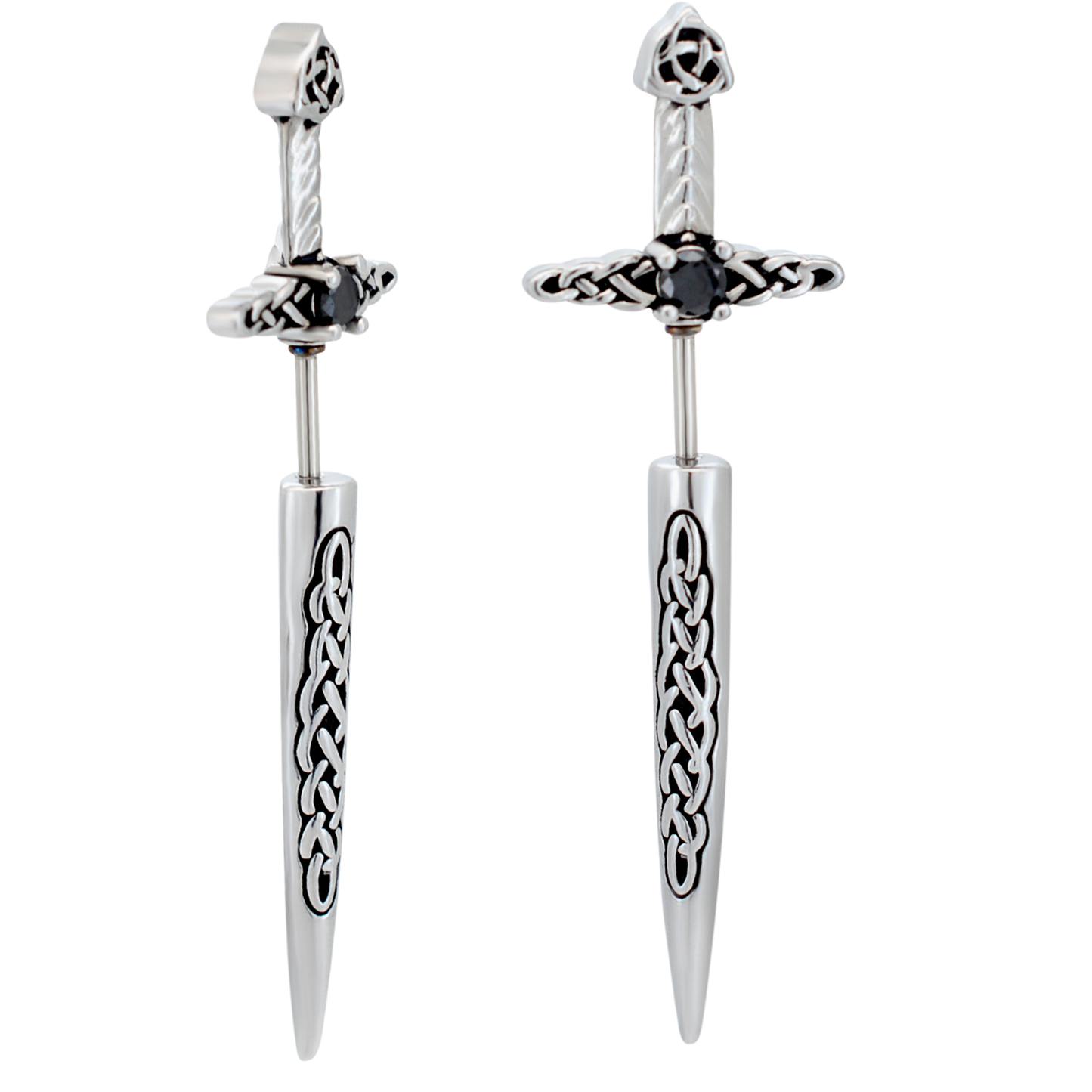 Sword with Celtic Weave Fake Taper Earrings - Pair - 316L Stainless Steel