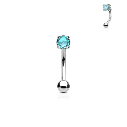 Prong Set CZ Crystal Eyebrow Curved Barbell - Stainless Steel