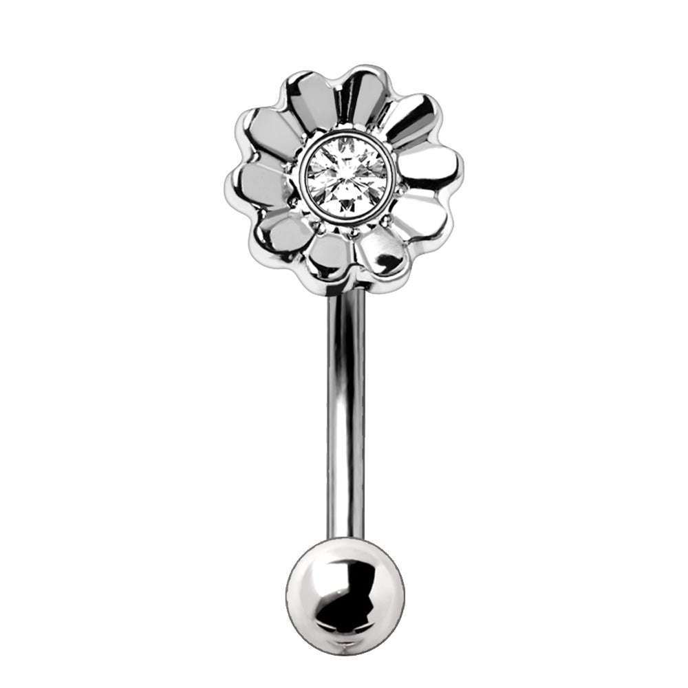 CZ Crystal Daisy Flower Eyebrow Curved Barbell - 316L Stainless Steel