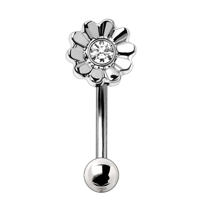 CZ Crystal Daisy Flower Eyebrow Curved Barbell - 316L Stainless Steel