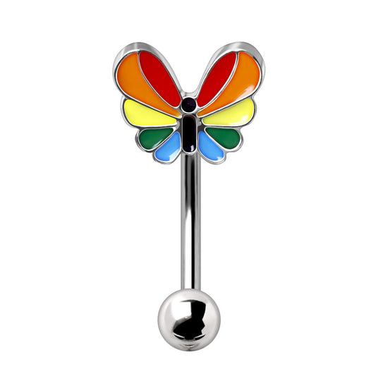 Rainbow Butterfly Eyebrow Curved Barbell - 316L Stainless Steel