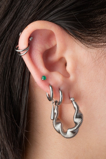 Wire Twisted Hoop Earrings - Pair - Stainless Steel