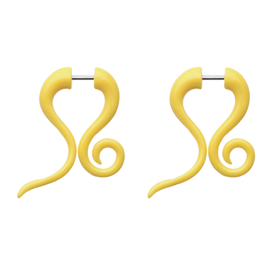 Acrylic Yellow Spiral Fake Hanging Taper Earrings - Pair