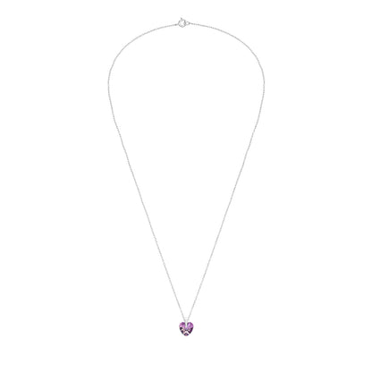 Purple Crystal Heart Pendant Necklace - 925 Sterling Silver