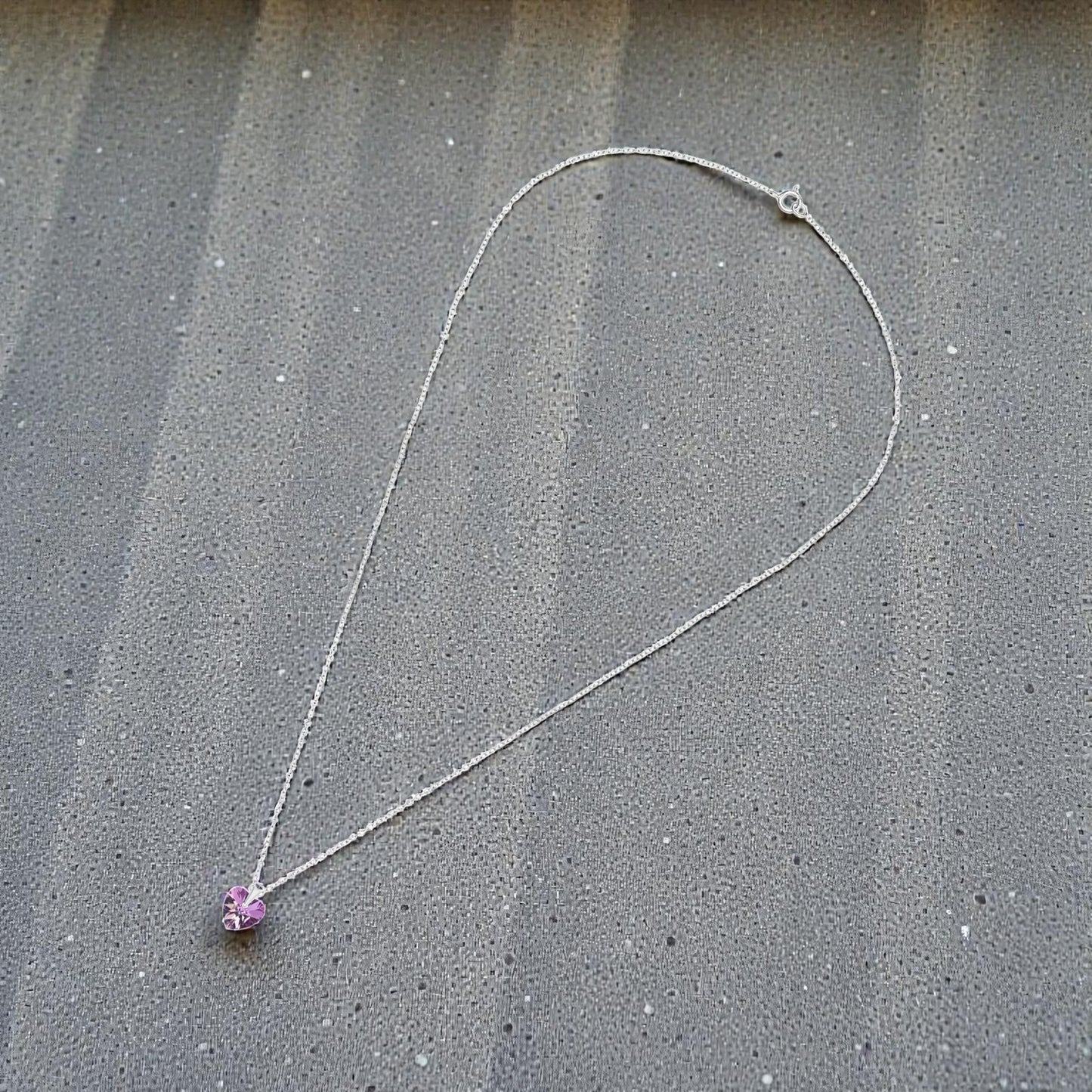 Purple Crystal Heart Pendant Necklace - 925 Sterling Silver