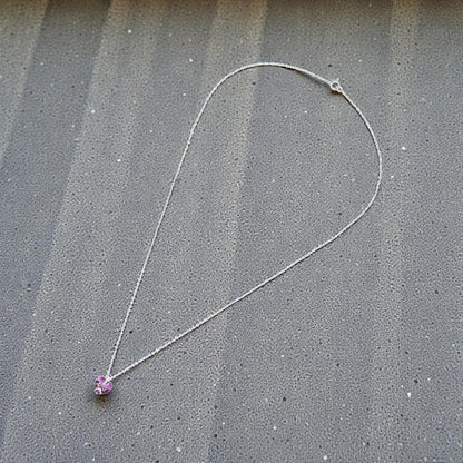 Purple Crystal Heart Pendant Necklace - 925 Sterling Silver