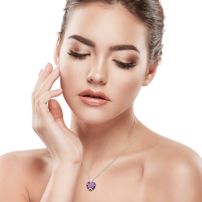 Purple Crystal Heart Pendant Necklace - 925 Sterling Silver