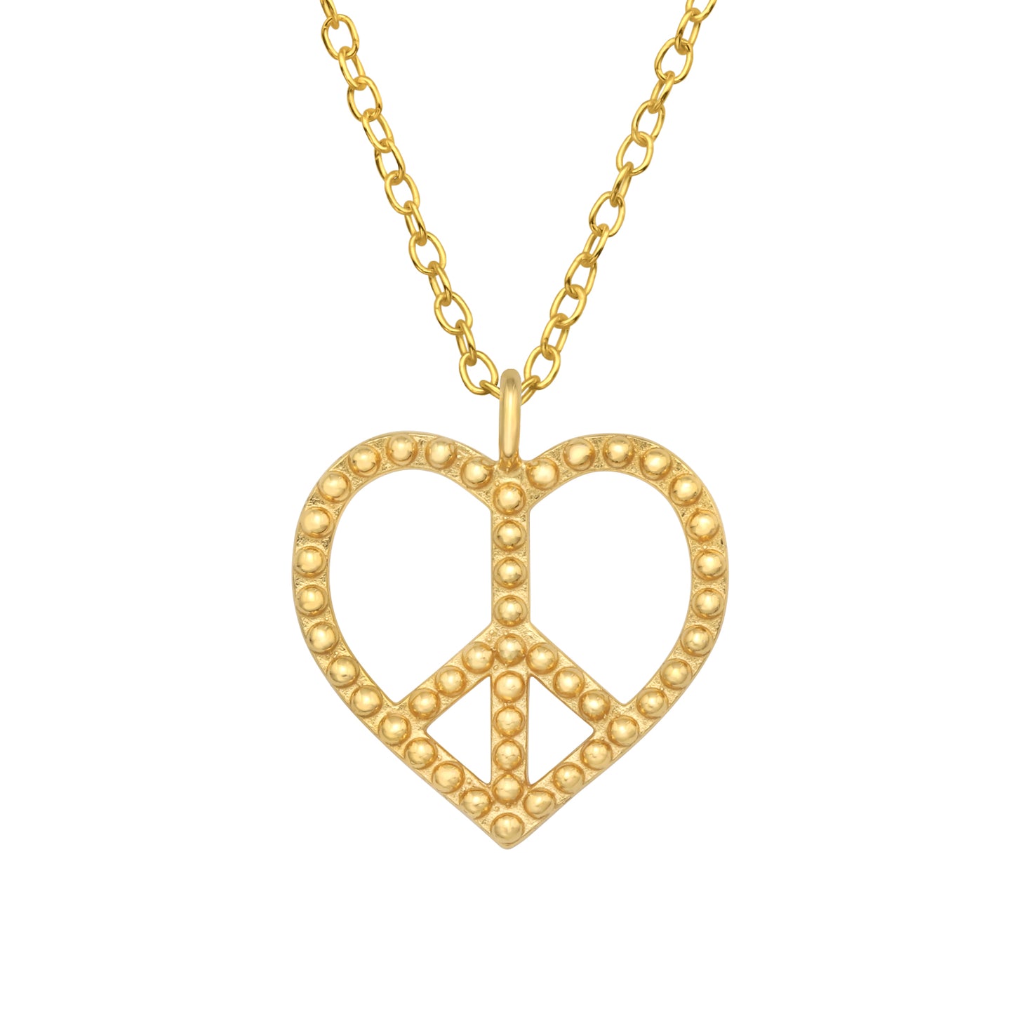 Peace Sign Heart Pendant Necklace - 925 Sterling Silver