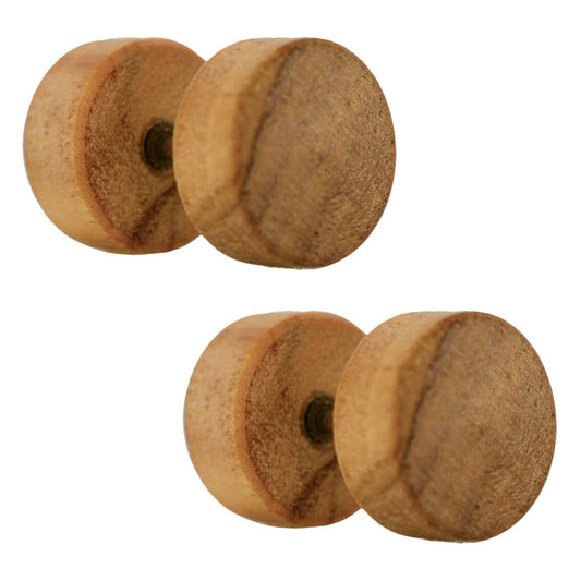 Round Wood Fake Cheater Plug Earrings - Pair