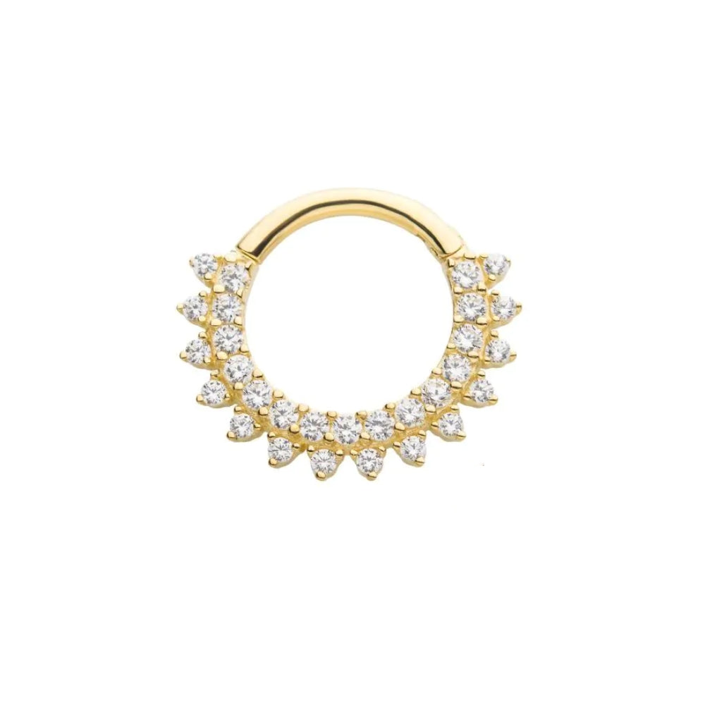 Front Facing Two Row Prong Set CZ Cluster Hinged Clicker - 14kt Gold