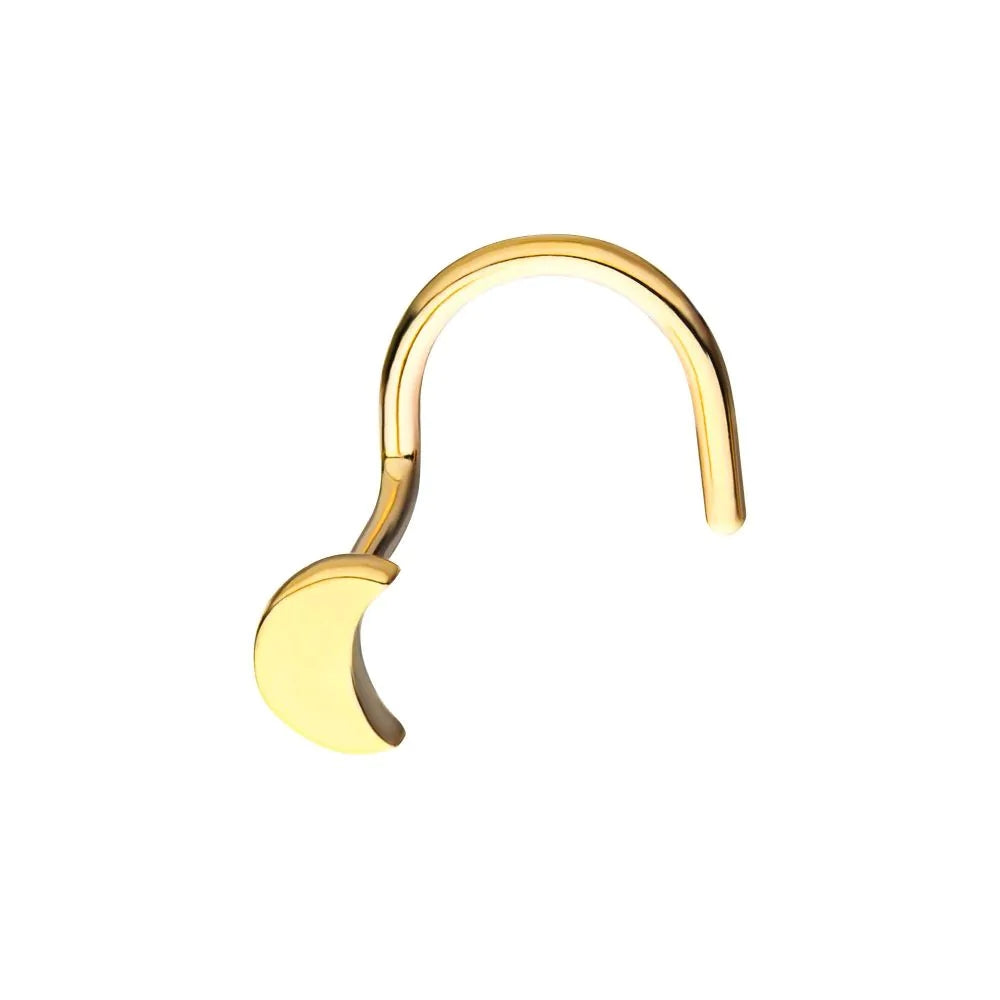 Gold Crescent Moon Nose Screw - 14kt Gold